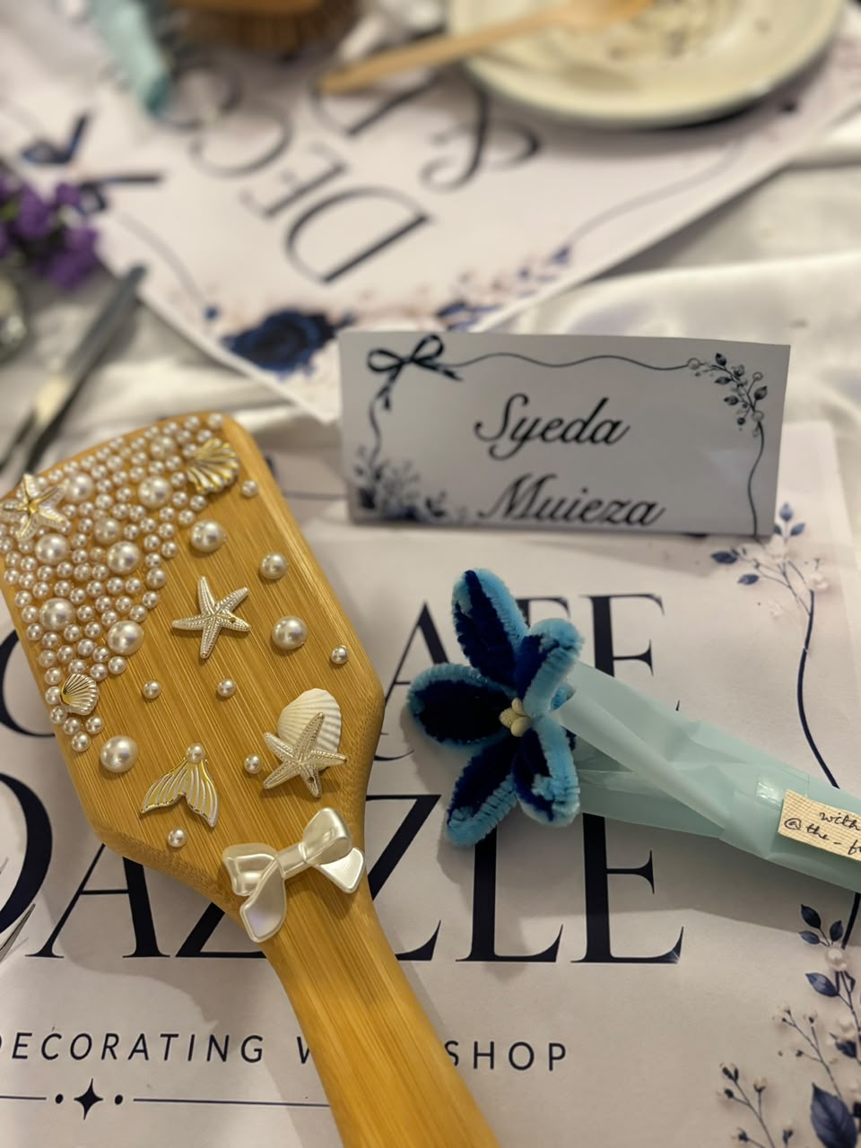Pearl hairbrush and name card